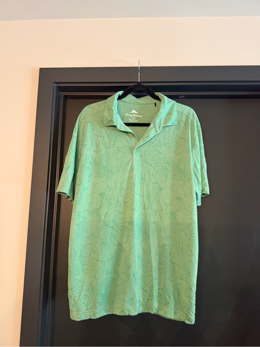 Tommy Bahama Mint Green Short-Sleeve Polo with Subtle Floral Print